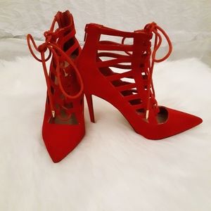 Shoe Dazzle Red Suede Ankle  Boot